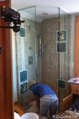 DuQuella Tile bathroom work in progress for Bath Crashers Arts and Crafts Bathroom episode